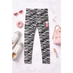 Faded Glory Kids Girls Zebra Print Leggings Pants Size M 7 8 Black White